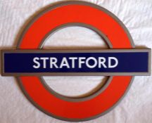 London Underground enamel STATION ROUNDEL SIGN for Stratford, well known as the 2012 Olympics