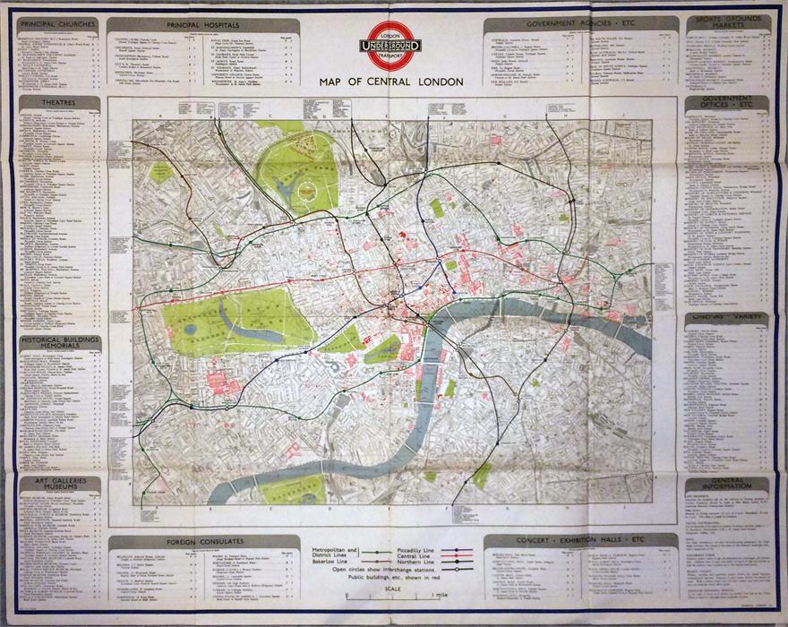 1945 original London Underground quad royal POSTER MAP of Central London featuring the lines (in - Image 3 of 4