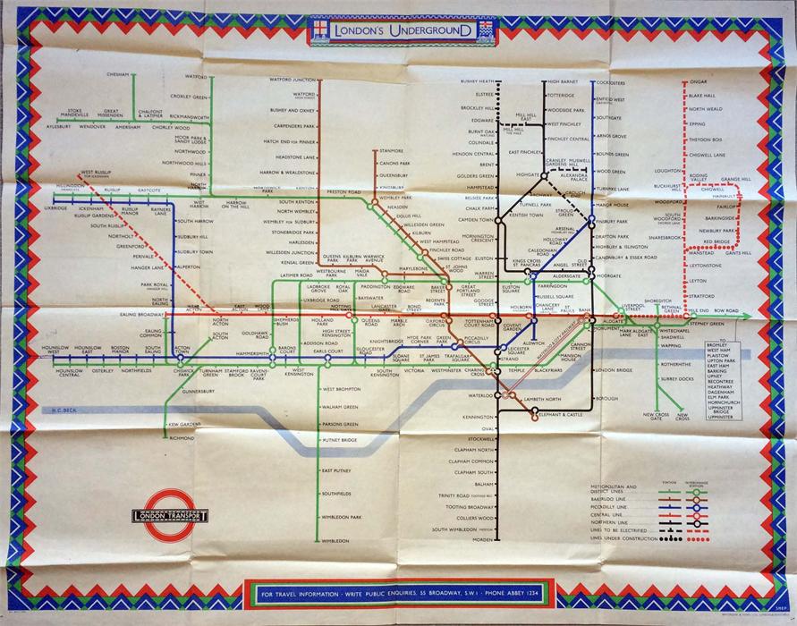 Original 1946 London Underground POSTER MAP by H C Beck (whose names appears on the River Thames!) - Image 2 of 3