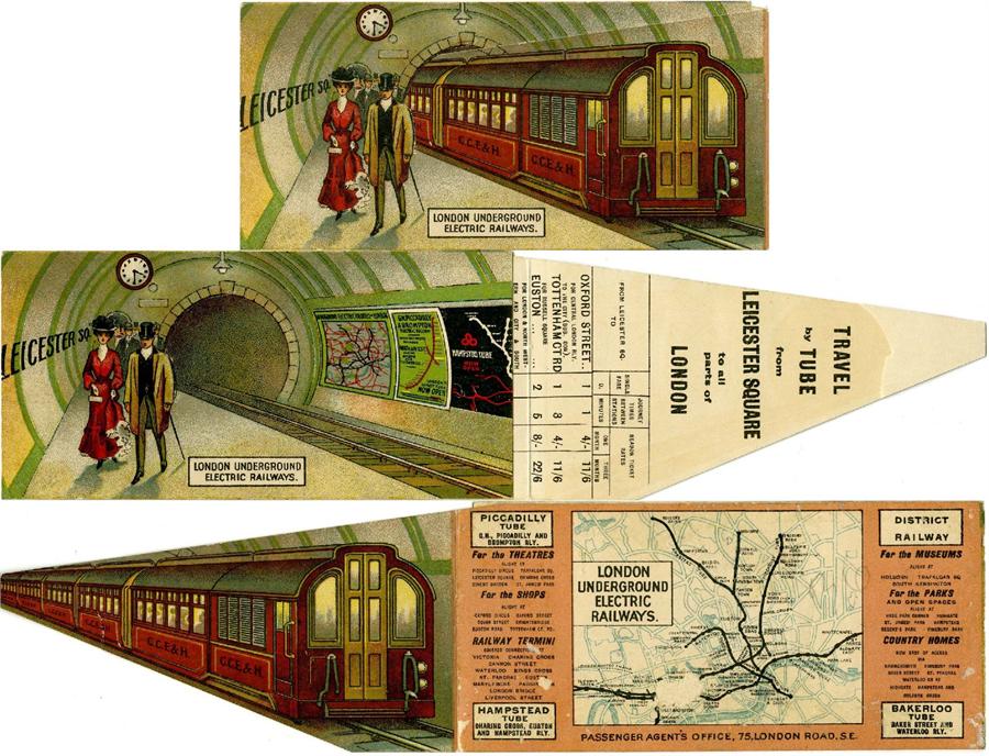 London Underground Electric Railways 1907 advertising CARD with MAP, one of a series featuring - Image 2 of 4