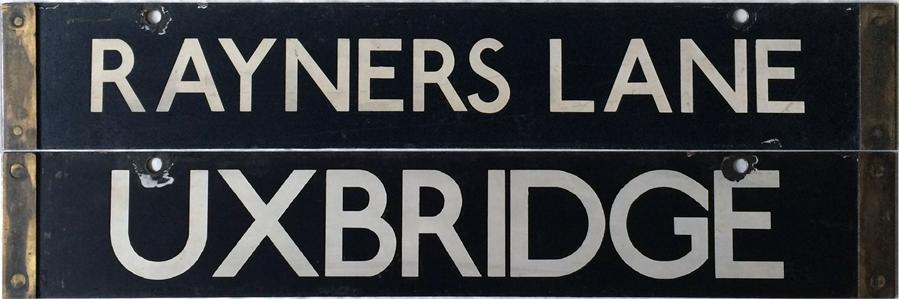London Underground Standard (1920s) Tube Stock enamel DESTINATION PLATE for Rayners Lane & - Image 2 of 4