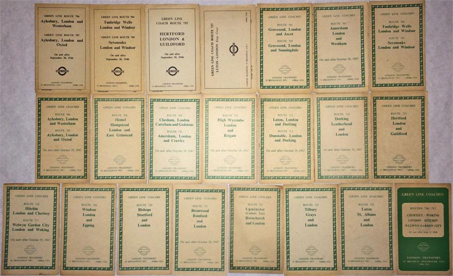 Selection of early post-war London Transport Green Line TIMETABLE LEAFLETS dated between 1946 (