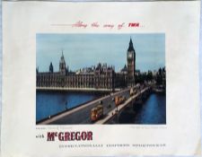 c1949 Trans World Airlines (TWA) POSTER 'England - Houses of Parliament' featuring a colour photo of