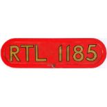 London Transport RTL bus BONNET PLATE (fleet number) from RTL 1185, a bus delivered in 1951. The