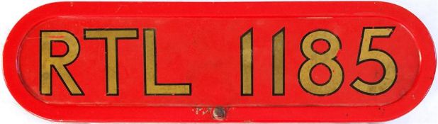 London Transport RTL bus BONNET PLATE (fleet number) from RTL 1185, a bus delivered in 1951. The