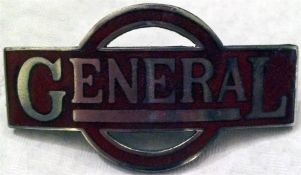 London "General" Omnibus Co CAP BADGE in maroon enamel. It is thought that these much less common