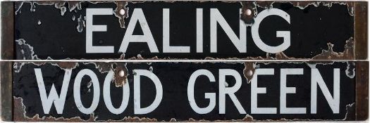 London Underground Standard (1920s) Tube Stock enamel DESTINATION PLATE for Ealing & Wood Green on