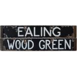 London Underground Standard (1920s) Tube Stock enamel DESTINATION PLATE for Ealing & Wood Green on