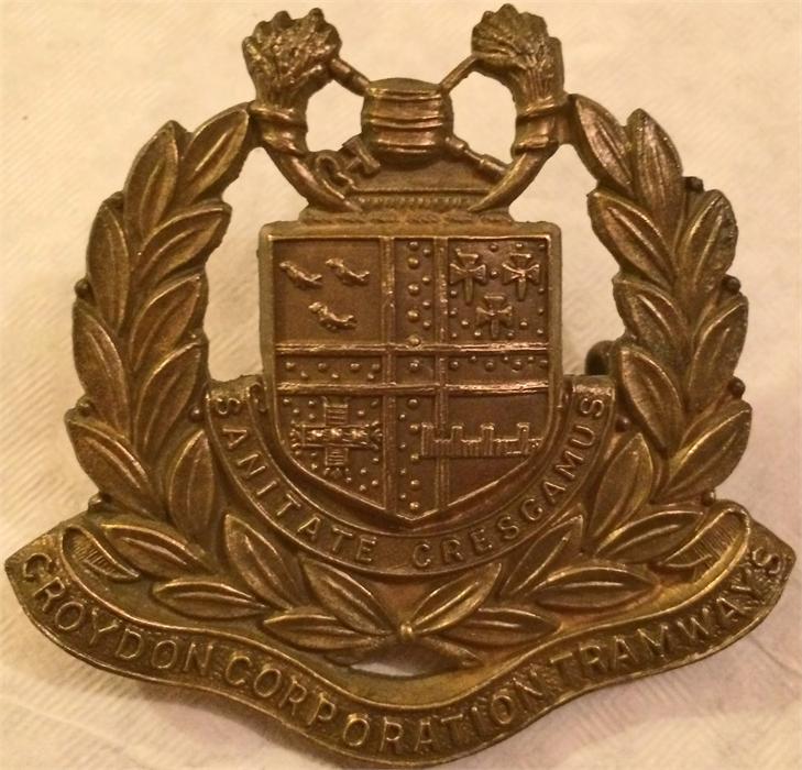 Croydon Corporation Tramways driver's/conductor's CAP BADGE as worn from 1906-1933. Made of brass, - Image 3 of 4