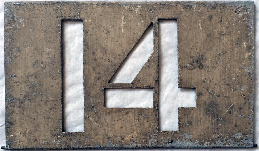 LCC/London Transport tramways metal ROUTE NUMBER STENCIL PLATE for service 14 which ran from - Image 2 of 4