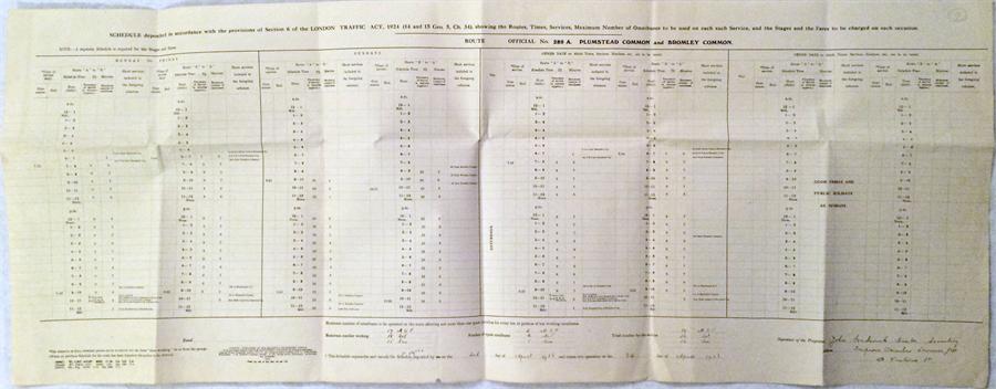 SCHEDULE deposited by London independent bus operator Timpsons Omnibus Services Ltd on 11 April 1926