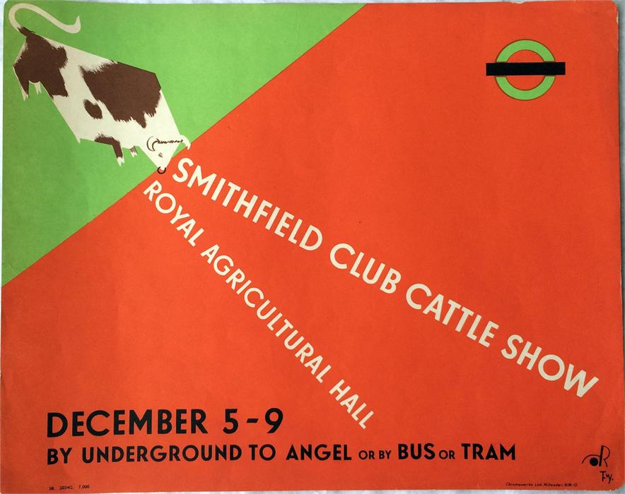 Original 1938 London Transport PANEL POSTER 'Smithfield Club Cattle Show, Royal Agricultural Hall' - Image 2 of 4