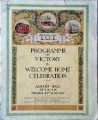 1919 Underground Group 'TOT' (Train, Omnibus, Tram) PROGRAMME OF VICTORY & WELCOME HOME