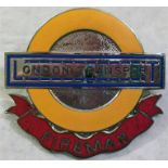 London Transport Underground "Fireman" CAP BADGE issued to staff responsible for installation of