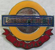 London Transport Underground "Fireman" CAP BADGE issued to staff responsible for installation of