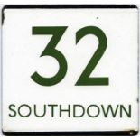 London Transport bus stop enamel E-PLATE for Southdown route 32. It is thought that this may have