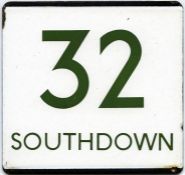 London Transport bus stop enamel E-PLATE for Southdown route 32. It is thought that this may have