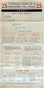 London Transport Tramways paper FARECHART, single-sided, dated October 1934 for route 25 between