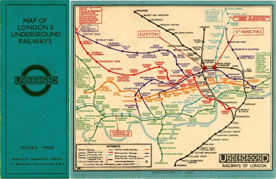 c1930 London Underground linen-card POCKET MAP from the 'Stingemore' series. From the larger - Image 3 of 4