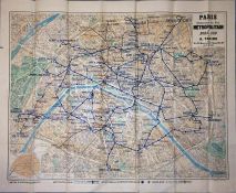 Early 1920s POSTER MAP (c. quad royal size) of the Paris Métropolitain. Undated but shows only the