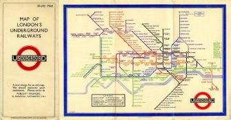 First edition of the London Underground diagrammatic, fold-out CARD MAP designed by Harry Beck and