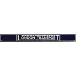 Enamel bus timetable noticeboard HEADER PLATE 'London Transport' in 1930s style with name under/