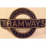 Metropolitan Electric Tramways Driver's & Conductor's CAP BADGE dating from 1924-1933. Based on