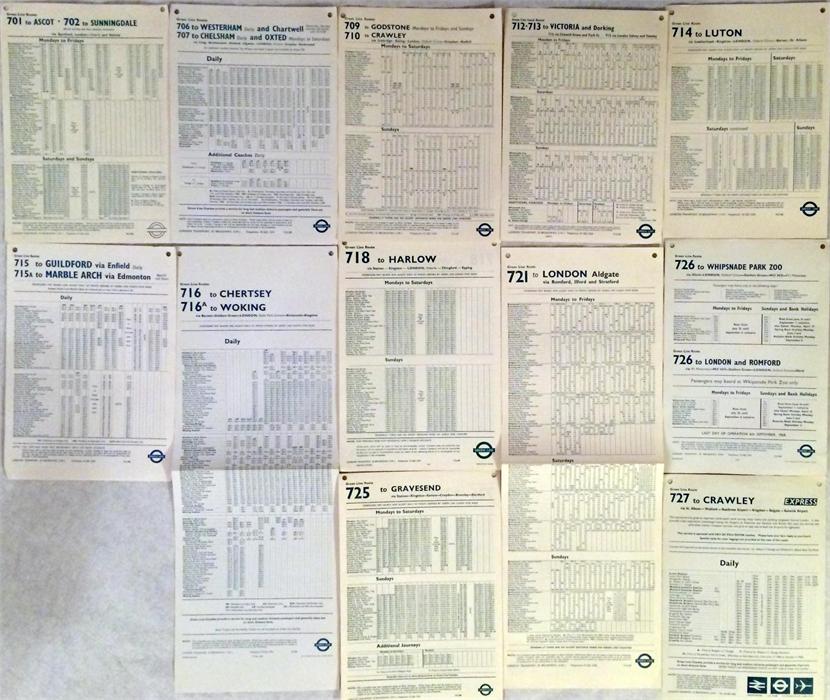 Selection of London Transport Green Line coach stop PANEL TIMETABLES all dated 1968 and from a