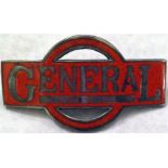London "General" Omnibus Co CAP BADGE in red enamel. It is thought that these much less common red