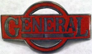 London "General" Omnibus Co CAP BADGE in red enamel. It is thought that these much less common red
