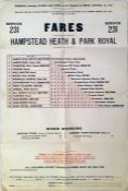 1920s London bus FARECHART ('Fares') POSTER for route 231 between Hampstead Heath and Park Royal. It