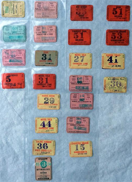 Selection of early London Underground card WEEKLY SEASON TICKETS with issue dates between 1916 and