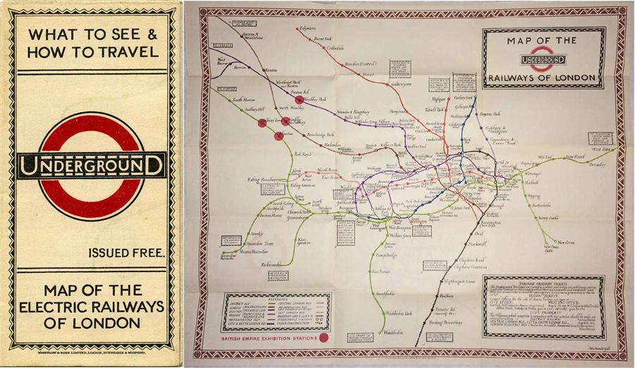 1923 London Underground MAP of the Electric Railways of London "What to see and how to travel".