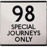 London Transport bus stop enamel E-PLATE for route 98 'Special Journeys Only'. Thought to be from