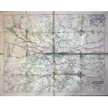 1935 original quad royal POSTER MAP 'London & Suburbs Main Line Railways and connecting
