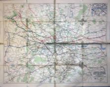 1935 original quad royal POSTER MAP 'London & Suburbs Main Line Railways and connecting