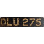 London Transport STL-type bus front REGISTRATION PLATE DLU 275 ex-STL 1908, a red, roof-box