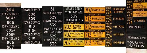 London Country RF/RP-type DESTINATION BLIND type 'M' (Green Line) from Harlow Garage dated 7.78. A