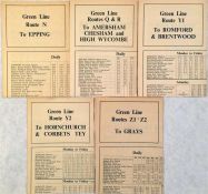 WW2 London Transport Green Line TIMETABLE LEAFLETS dated October 1940 in respect of the (