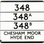 London Transport bus stop enamel E-PLATE for routes 348/348A/348B destinated Chesham Moor, Hyde End.