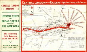 1912 Underground MAP: Central London Railway 'Liverpool & Broad St Stations now open' promoting