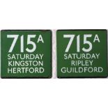 London Transport (London Country) coach stop enamel E-PLATES for Green Line route 715A 'Saturday