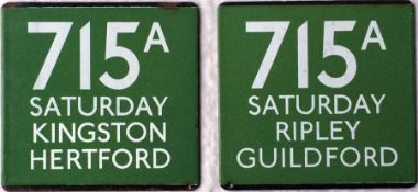 London Transport (London Country) coach stop enamel E-PLATES for Green Line route 715A 'Saturday