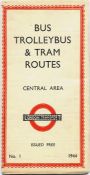 London Transport WW2 "BUS TROLLEYBUS & TRAM ROUTES - CENTRAL AREA", issue No 1, 1944. A wartime