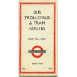 London Transport WW2 "BUS TROLLEYBUS & TRAM ROUTES - CENTRAL AREA", issue No 1, 1944. A wartime