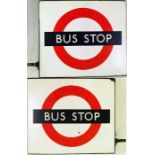 London Transport enamel compulsory BUS STOP FLAG. A double-sided, hollow ''boat'-type sign in the