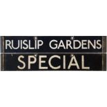 London Underground Standard (1920s) Tube Stock enamel DESTINATION PLATE for Ruislip Gardens/