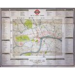 1945 original London Underground quad royal POSTER MAP of Central London featuring the lines (in