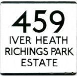 London Transport bus stop enamel E-PLATE for route 459 destinated Iver Heath, Richings Park