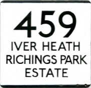 London Transport bus stop enamel E-PLATE for route 459 destinated Iver Heath, Richings Park